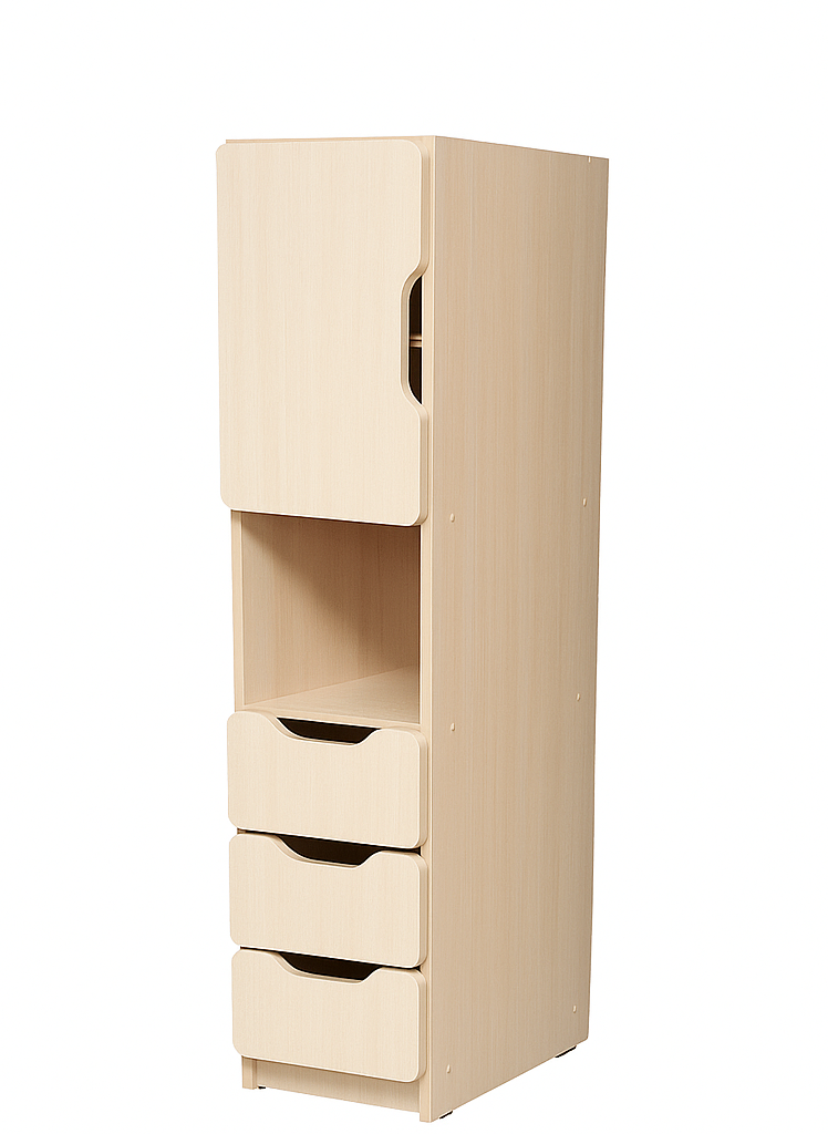 Універсальна 1-дверна шафа "Навчання" елемент №5, напівзакрита з полицями та 3-ма шухлядами, ЛЕЛЕКА, 300х410х1594 мм.